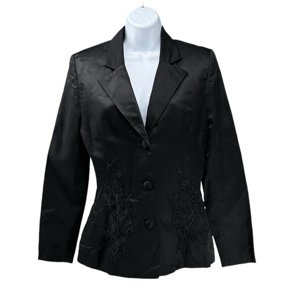 Helen Morley Vintage 90s Satin Blazer With Appliqué Lace Size 8 - Picture 1 of 5